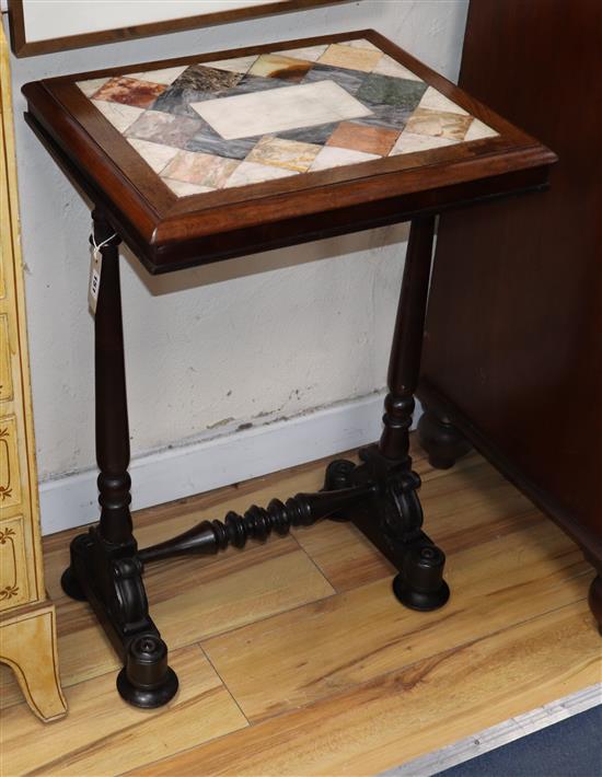 A Victorian specimen rosewood marble top rectangular occasional table, W.49cm, D.39cm, H.75cm